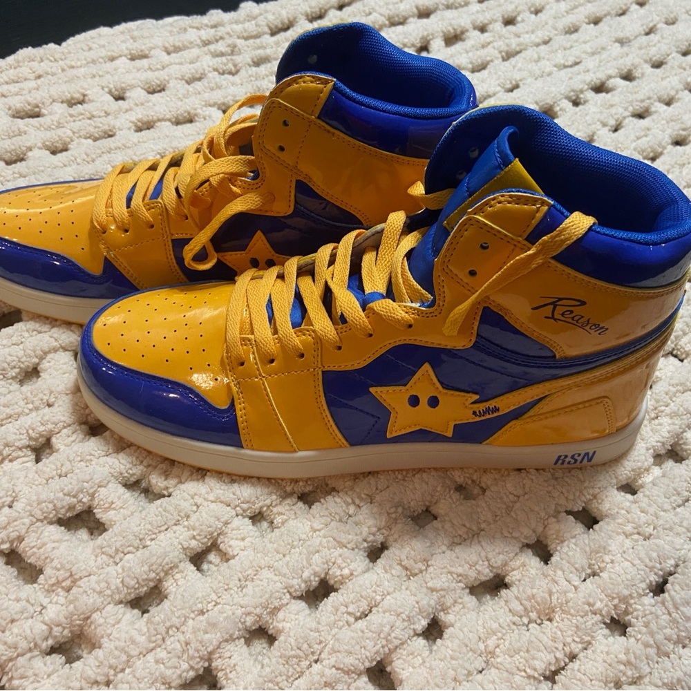 Yellow and Blue High-Top Sneakers